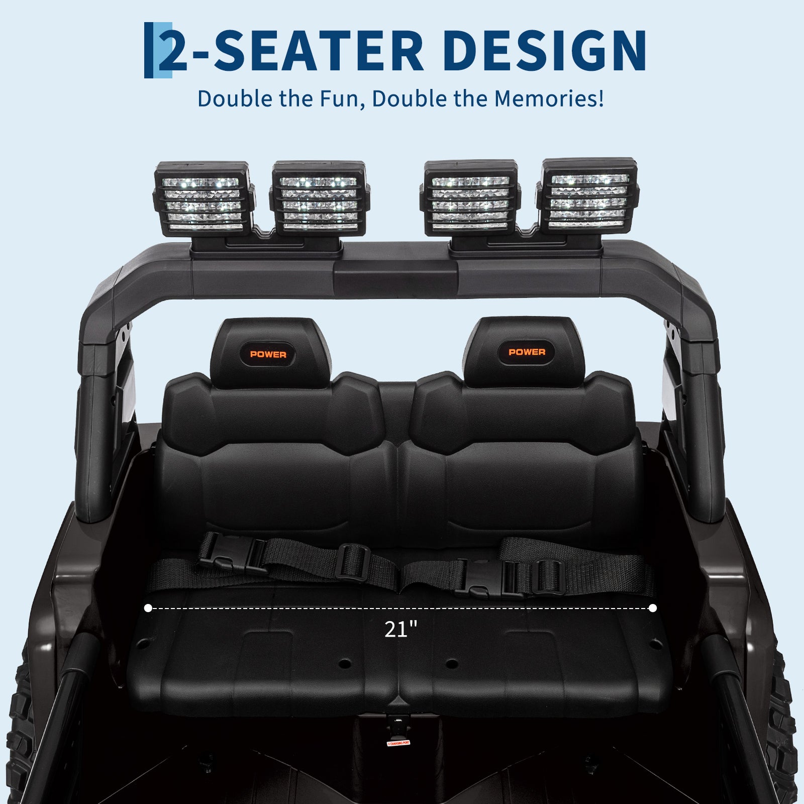 Garvee Ride - P Series: 24V Ride On Car, 4WD 2 Seater Kids' Electric Vehicle Truck with Remote Control, Adjustable Footwell Ride On Truck, 3 Speeds, Led Lights, Bluetooth, Black