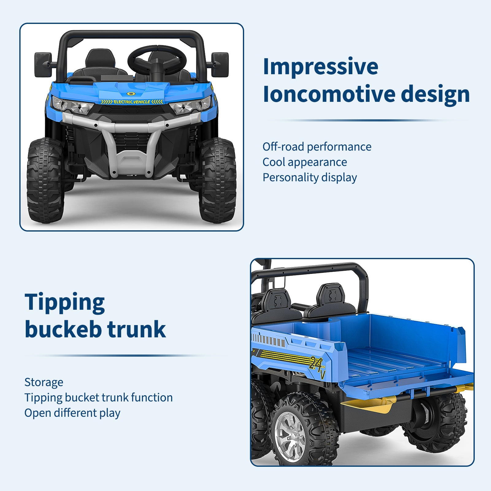 Garvee Ride - P Series: 2-Seater Ride on Car,6X6 24V Kids Ride On Dump Truck with Remote Control Electric Utility Vehicles UTV Battery Powered 6 Wheeler, for 3 years and up - Blue