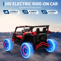 Garvee Ride - P Series: 24V Ride-On UTV: Remote Control, 200W Motor, Spring Suspension, Music, LED Lights, for Boys & Girls - Red