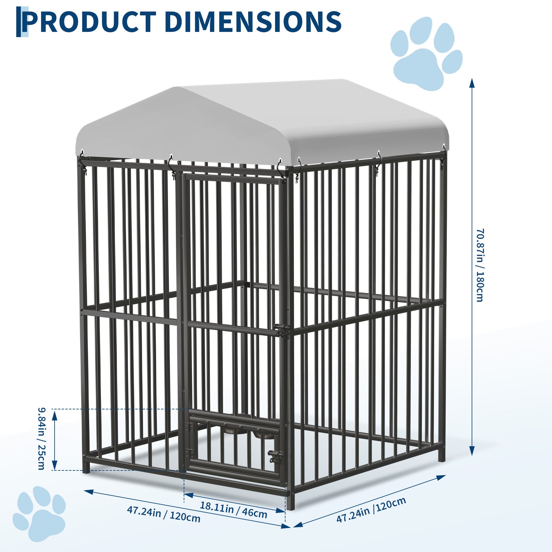4 × 4 × 6 ft dog kennel dimension diagram with exterior measurements