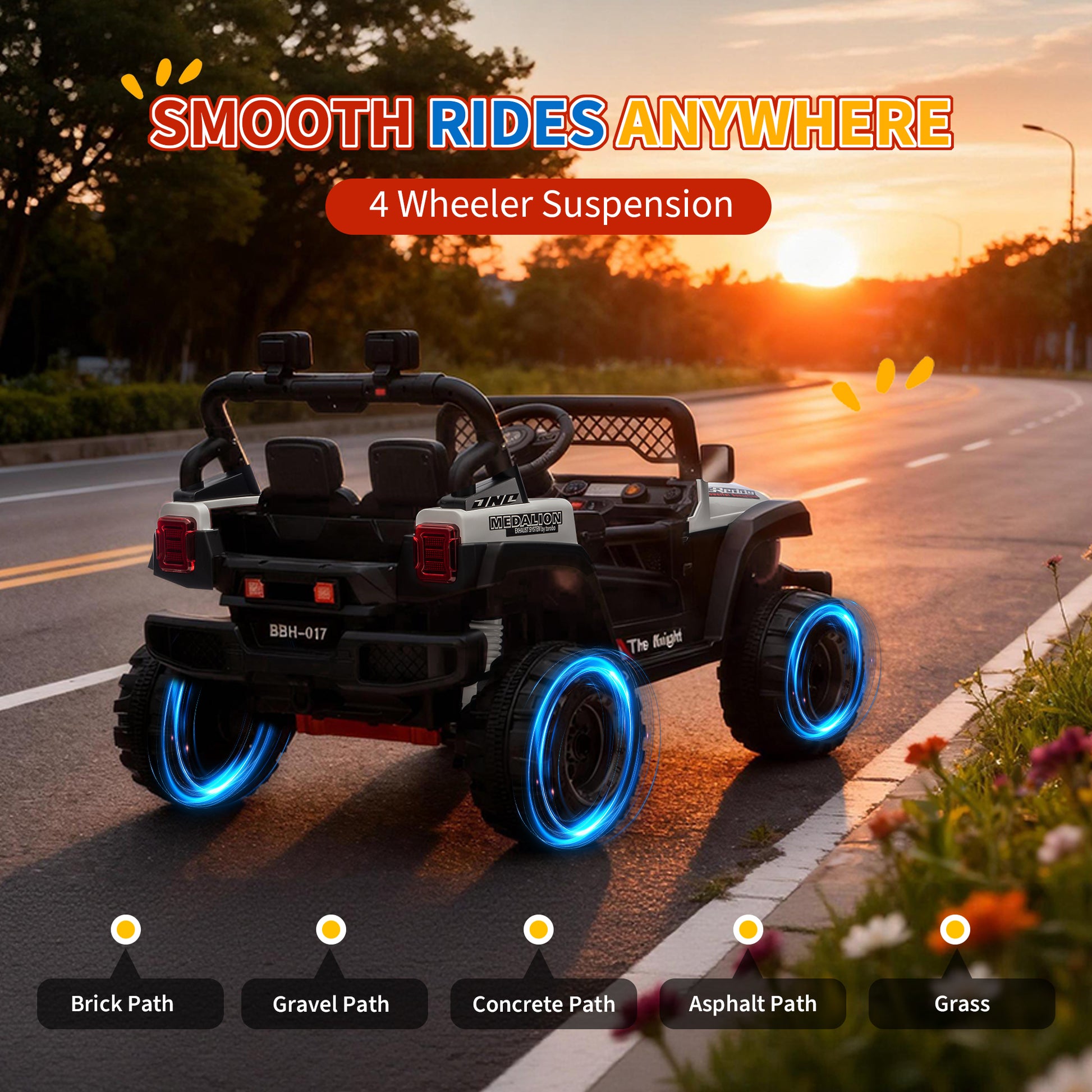 Garvee 12V Kids Electric Ride-On Truck – Dual Motors, 3 Speeds, Remote Control, Spring Suspension, LED Lights, Music, Safety Belt, Storage – Battery Powered Car Toy for Boys & Girls Ages 2-8, White