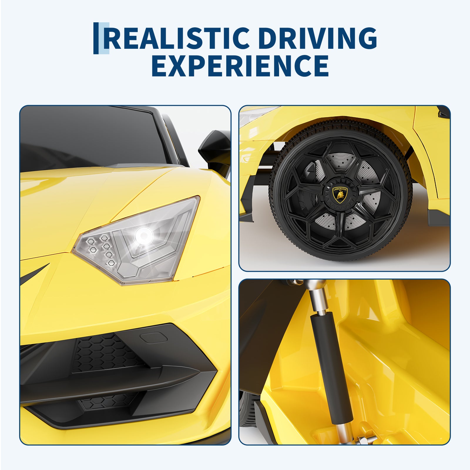 Garvee Ride P Series 12V Electric Ride-On Car for Kids | Licensed Lamborghini Battery-Powered Sports Car with Remote Control, 2 Speeds, Sound System, LED Headlights, Hydraulic Doors - Yellow