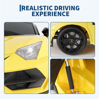 Garvee Ride P Series 12V Electric Ride-On Car for Kids | Licensed Lamborghini Battery-Powered Sports Car with Remote Control, 2 Speeds, Sound System, LED Headlights, Hydraulic Doors - Yellow