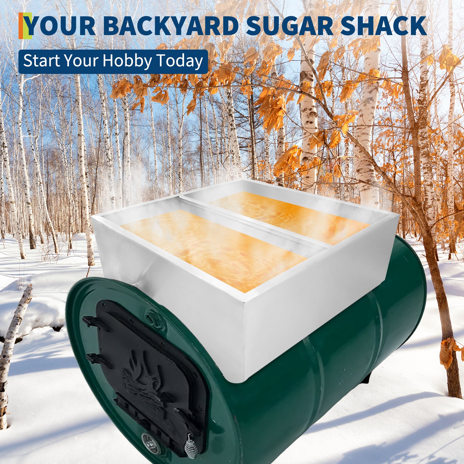 Garvee Maple Syrup Evaporator Pan, 24 x 24 x 9.4 Inch Maple Syrup Pan with Thermometer & 3/4" Throttle Valve, Stainless Steel Maple Syrup Boiling Pan for Making Sweet Maple Syrup