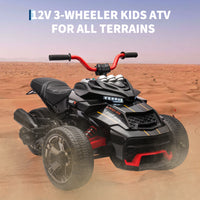 Garvee 12V Kids Ride On Toy 2x55W Engine 7AH Battery 3-7 km/h Speed 3-Wheeler Electric Vehicle with LED Lights Music USB Ideal for Outdoor Fun and Safe Play - Black