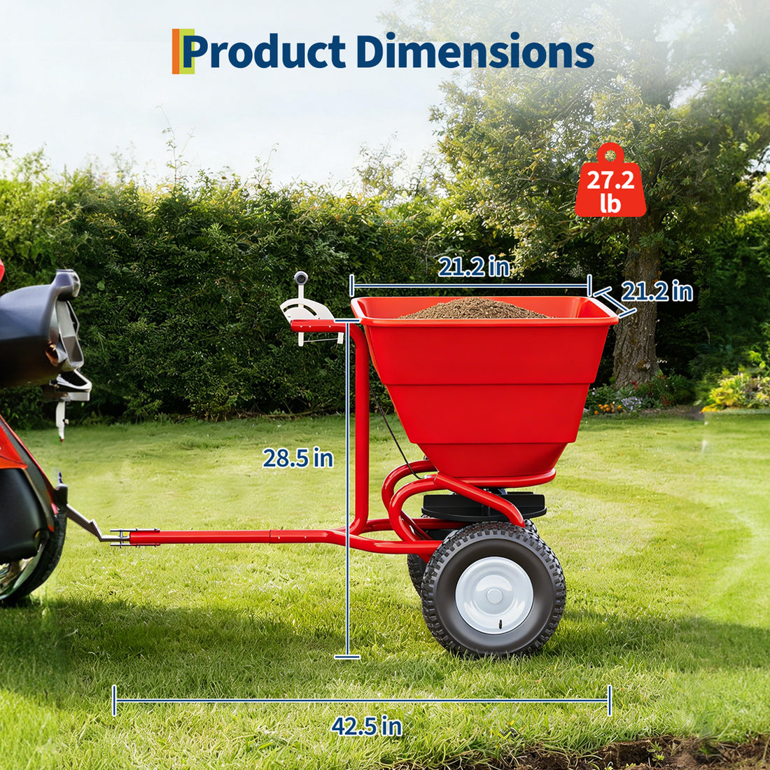 Garvee 130 lbs Tow Behind Broadcast Spreader, Adjustable Flow Control & Up to 10 ft Spread Width, 10" Pneumatic Tires, Rust-Resistant Poly Hopper, Steel Frame for Lawn, Seed, Fertilizer & Salt