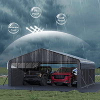 Garvee 20'x20'x10' Enclosed Metal Carport for 2 Cars, Heavy Duty Steel Frame for All Weather, Permanent Shelter for Boats, Full-Sized Pickup Trucks, and Tractors