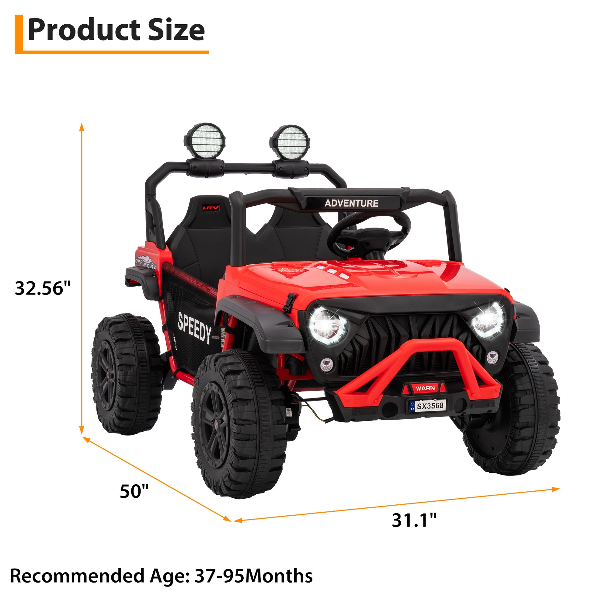 Garvee Ride P Series 24V Kids Toddler Ride On Truck 4WD 3 Speeds Large 7AH Battery Bluetooth MP3 Parent Safety Brake Red Outdoor Play - Red