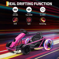 Garvee Ride G Series 24V Go Kart for Kids 8-12, 300W*2 Motors, 9Ah Battery, 8MPH Speed, Music, Horn, 175lbs Max Load - Pink