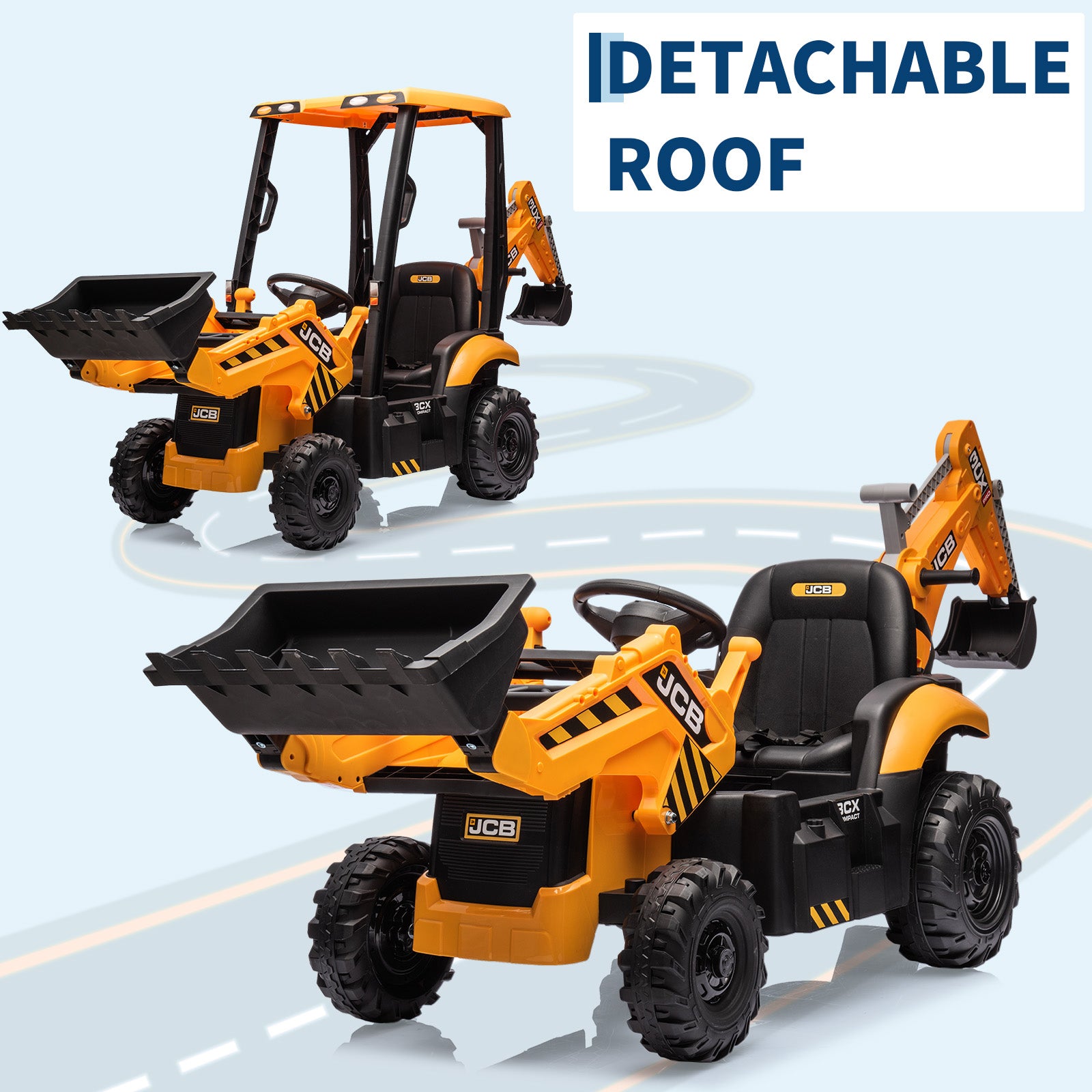 Garvee Ride - P Series: 4-in-1 Ride-On Tractor for Kids: Excavator, Bulldozer, Removable Tent, 12V Battery, Remote Control, Front Loader, Horn, EVA Tires - Yellow