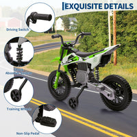 Garvee Ride - P Series: 12V Kids Electric Dirt Bike, 25W*2 Motor, Twist Grip Throttle, Spring Suspension, Training Wheels, Ride-On Toy - Green