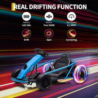 Garvee Ride G Series 24V Go Kart for Kids 8-12, 300W*2 Motors, 9Ah Battery, 8MPH Speed, Music, Horn, 175lbs Max Load - Blue