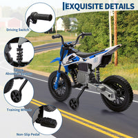 Garvee Ride - P Series: 12V Kids Electric Dirt Bike, 25W*2 Motor, Twist Grip Throttle, Spring Suspension, Training Wheels, Ride-On Toy - Blue
