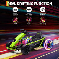 Garvee Ride G Series 24V Go Kart for Kids 8-12, 300W*2 Motors, 9Ah Battery, 8MPH Speed, Music, Horn, 175lbs Max Load - Green