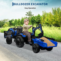 Garvee Ride P Series 3-in-1 Ride-On Tractor, 24V Electric, Excavator & Bulldozer, Remote Control, LED, Music, USB/Bluetooth max 66 lbs - Bright-blue
