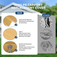 Garvee 10'x20' 200G Heavy-Duty Carport Replacement Cover - Waterproof & UV Protected Garage Tent Top Tarp (Top Cover Only, Frame Not Included), Yellow