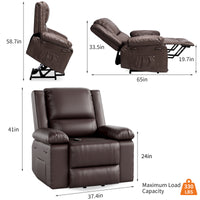 Garvee PU Leather Power Lift Recliner Chair with Massage and Heat, 8-Point Vibration, Adjustable Back and Leg Support, Electric Lift Chair Designed for Mobility Aid Elderly Relaxation, Coffee