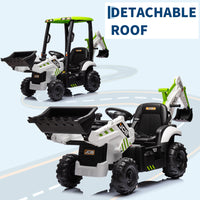 Garvee Ride - P Series: 4-in-1 Ride-On Tractor for Kids: Excavator, Bulldozer, Removable Tent, 12V Battery, Remote Control, Front Loader, Horn, EVA Tires - White