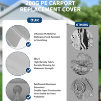 Garvee 10'x20' 200G Heavy-Duty Carport Replacement Cover Waterproof UV Protected for Garage Outdoor Shelter White (Frame Not Included)