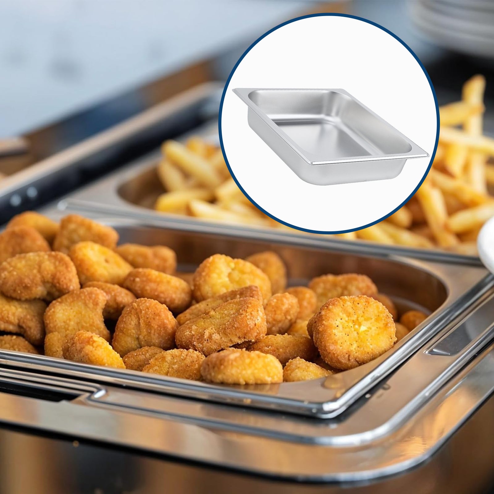 GARVEE 3 Pack Hotel Pans, 1x1/1+ 2x1/2Pan, Suitable for GARVEE Electric Chafing Dish, 0.8mm Thick Stainless Steel Steam Table Pan, 2.6-Inch Deep Commercial Table Pan, Catering Storage Food Pan, for Industrial & Scientific