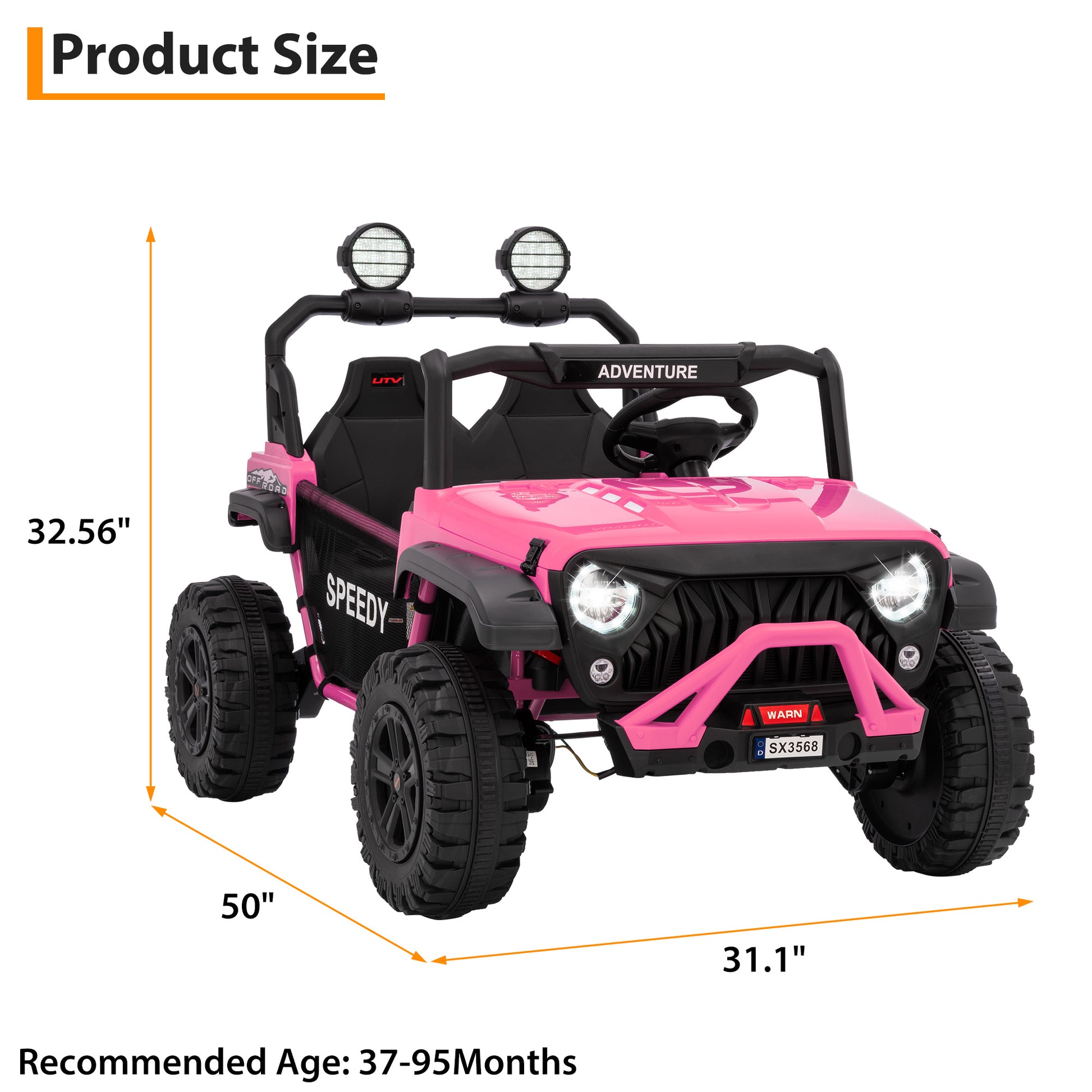 Garvee Ride P Series 24V Kids Toddler Ride On Truck 4WD 3 Speeds Large 7AH Battery EVA Tires Bluetooth MP3 Parent Safety Brake Red Outdoor Play - Pink