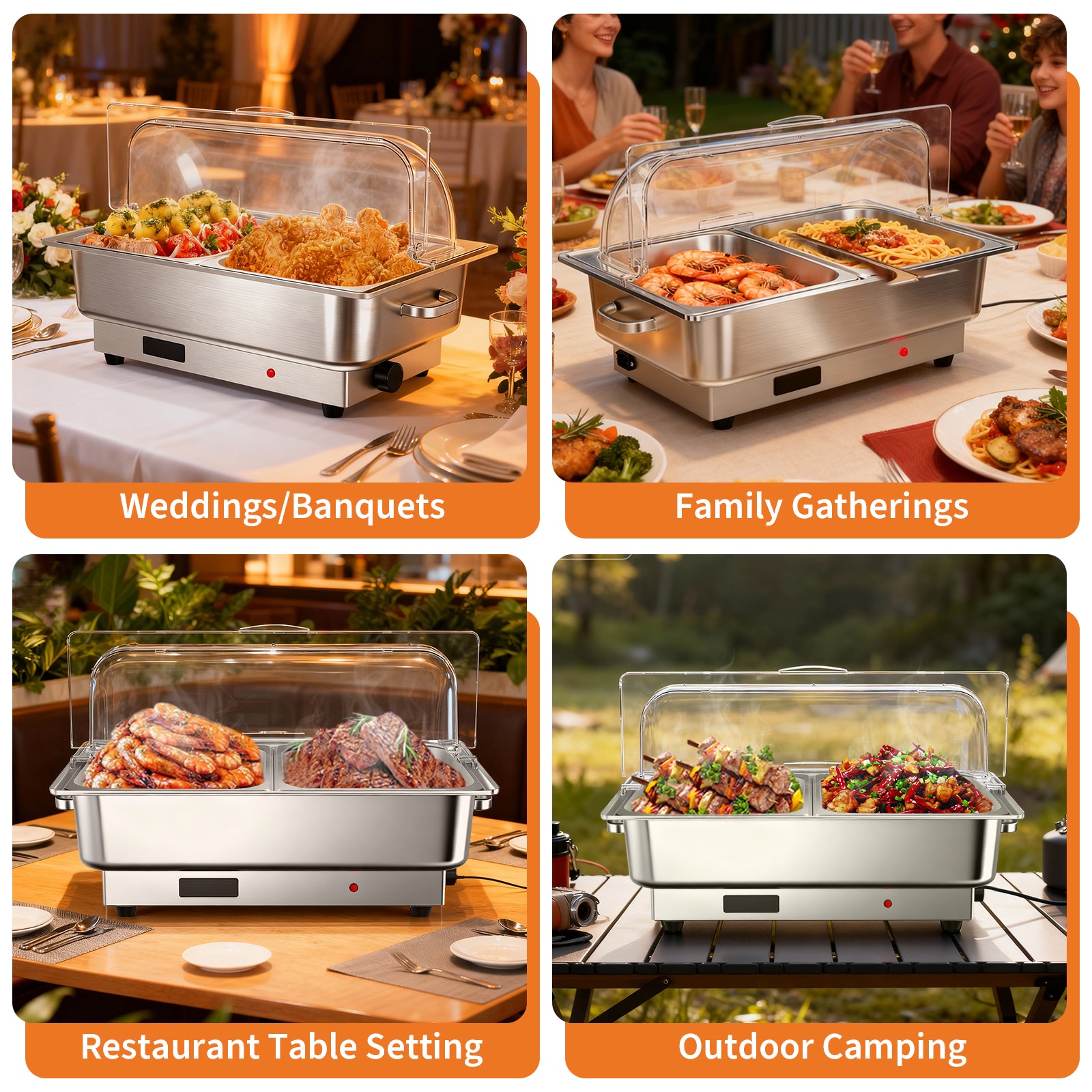 Garvee 9.5QT(1x1/1+ 2x1/2Pan)Electric Chafing Dish with Temperature Control, Stainless Steel Buffet Servers and Warmers, Electric Chafing Dish Set with Temperature Control for Catering