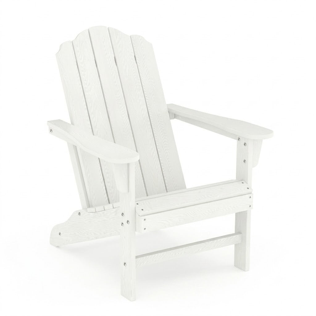 Garvee White Wood-Texture HDPE Adirondack Chair, 380 lbs Weather-Resistant Outdoor Lawn Chair for Patio, Garden, Deck & Poolside