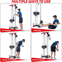 Garvee Wall Mount Cable Machine, LAT Pulldown Machine with Adjustable Pulley System for Home Gym, Cable Crossover Machine with 20 Positions, Weight Pulley System, Cable Towel, Red