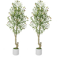 Garvee 6ft Tall Faux Olive Tree with White Planter and Green Fake Moss, Artificial Olive Trees for Home Office Living Room Bedroom Stairs Foyer Decor, 2pack