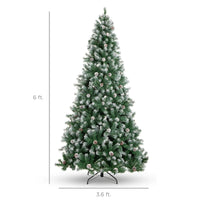 Garvee 6ft Pre-Lit Christmas Tree with 788 PVC Branch Tips, Snow-Frosted Pine Cones, Metal Hinges & Stand, Durable PVC, Sturdy Base, Ideal for Home & Office