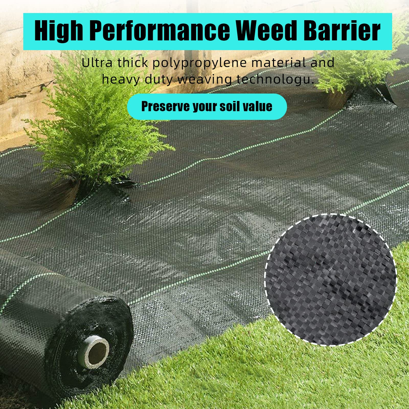 Heavy Duty 3.2oz 6.5ft x 330ft Weed Block Landscape Fabric