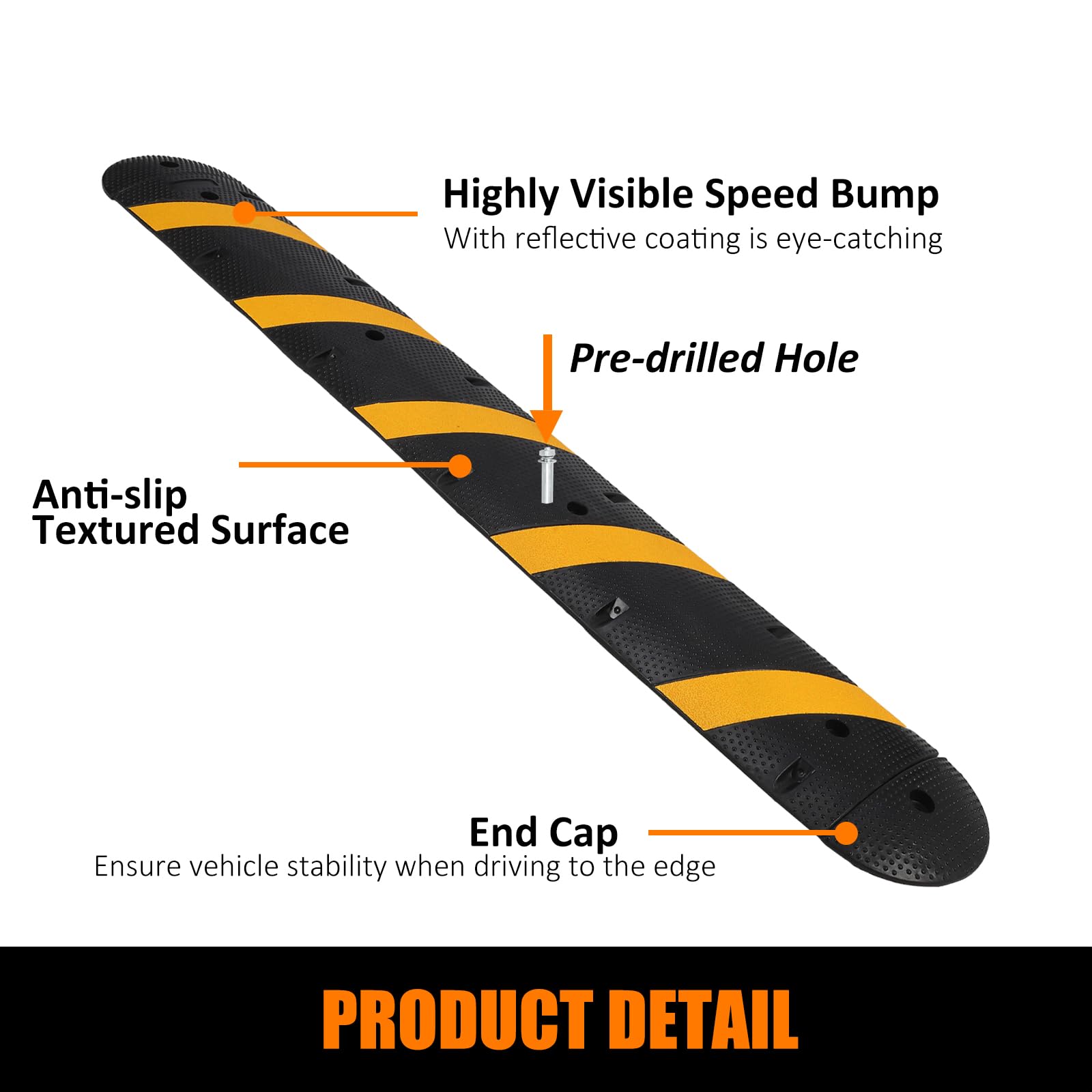 6 Ft Rubber Speed Bump, 2 Channel Modular Heavy Duty Speed Bumps Humps 25000 lbs Load Capacity, Cable Protector Ramp with 2 End Caps for Asphalt Concrete Gravel Driveway Road
