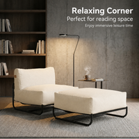 Garvee Outdoor Cloud Chaise Lounge Chair with Ottoman, Olefin Fabric Patio Lounge Sofa with Removable Off-White Cushion & Metal Frame
