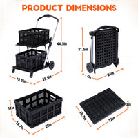 Folding Shopping Cart with Wheels, Multi Use Functional Collapsible Carts with Storage Gate, Mobile Folding Trolley