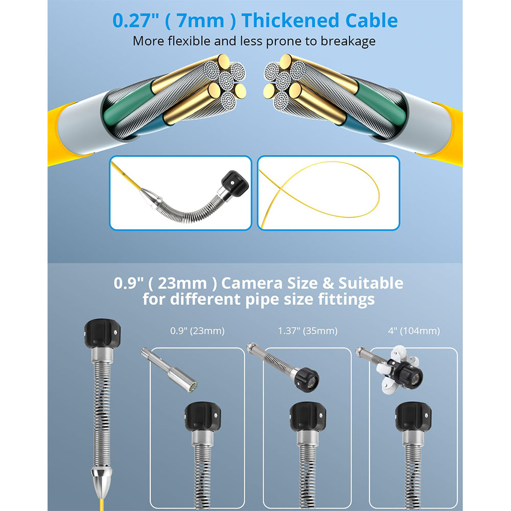 Garvee 165ft Drain Camera, Self-Leveling Snake Camera with Markings, 9" HD LCD Screen, DVR, Adjustable LEDs, 16GB SD Card, IP68 Waterproof for Sewer Inspection