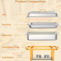 Garvee 8QT Stainless Steel Chafing Dish Buffet Set (2-Pack) - Foldable Food Warmers with Lids & Fuel Cans for Weddings, Catering, and Parties (Gold)