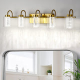 Garvee Bathroom Vanity Light Fixture, 5-Light Brushed Gold, Crystal Bubble Glass, Dimmable 3-Color LED, Modern Wall Sconce, Metal, Up/Down Mount, for Bathroom, Hallway, Kitchen, Bedroom - Gold