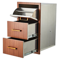 Garvee Outdoor Kitchen Drawers 17" W x 30" H x 21" D, Flush Mount Triple BBQ Drawers with Stainless Steel Handle, Paper Towel Holder Combo, Brown