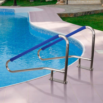 Garvee Pool Handrail 55"x32" Swimming Pool Stair Rail 304 Stainless Steel Rustproof 250LBS Load Capacity Pool Handrail for Inground Pool with Blue Grip Cover
