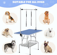 48 Inch Dog Grooming Table Adjustable Height Pet Drying Desktop Foldable Pet Grooming Table with Arms, Nooses, Mesh Tray, Foldable Pet Station Max Capacity Up to 330Lbs (Blue)