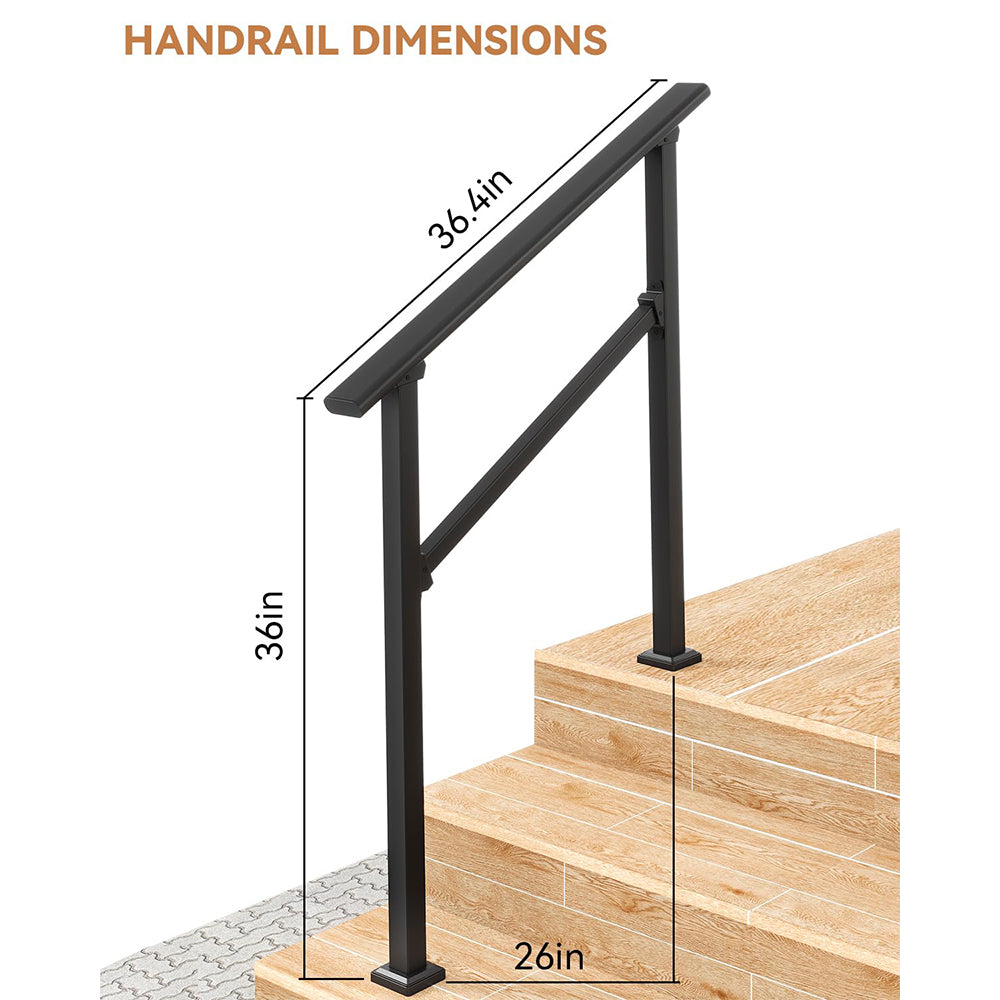 Garvee 3-Step Metal Handrail – Outdoor Stair Railing for Steps with Black Finish