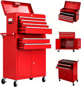 Garvee 8-Drawer Rolling Tool Chest, 2-in-1 High Capacity Tool Storage with Locking System and Wheels for Garage Workshop, 24.37"W x 12.99"D x 40.38"H, Red - Red