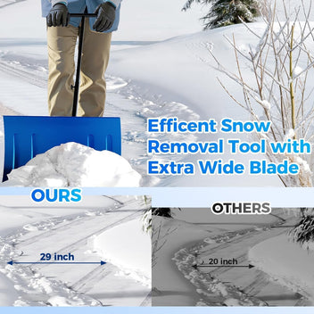 Garvee Snow Shovel with Wheels 29"W X 20" H Steel Adjustable Handle Dual-Wheel Heavy Duty Replaceable Blade Driveway Sidewalk