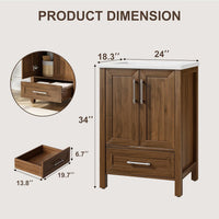 Garvee Modern 24" Wooden Freestanding Bathroom Vanity with 2 Doors and Drawer for Bathroom, Walnut