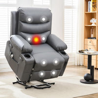Garvee Power Lift Recliner Chair for Elderly, Oversized Electric Lift Chair with Heat and Massage, Corduroy Adjustable Recliner with Cup Holders & Side Pocket for Living Room, PU Leather Gray