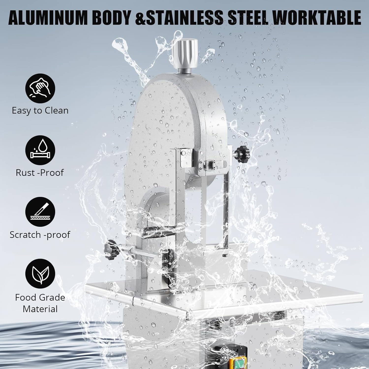 Garvee Meat Cutter Machine, 110V 1500W Electric Bone Saw, 19.3" x 15" Workbeach, 0.16-7.9 Inch Cutting Thickness, Sawing Speed 19m/s, 2.01HP Butcher Bandsaw With 5 Saw Blades for Fish Beef