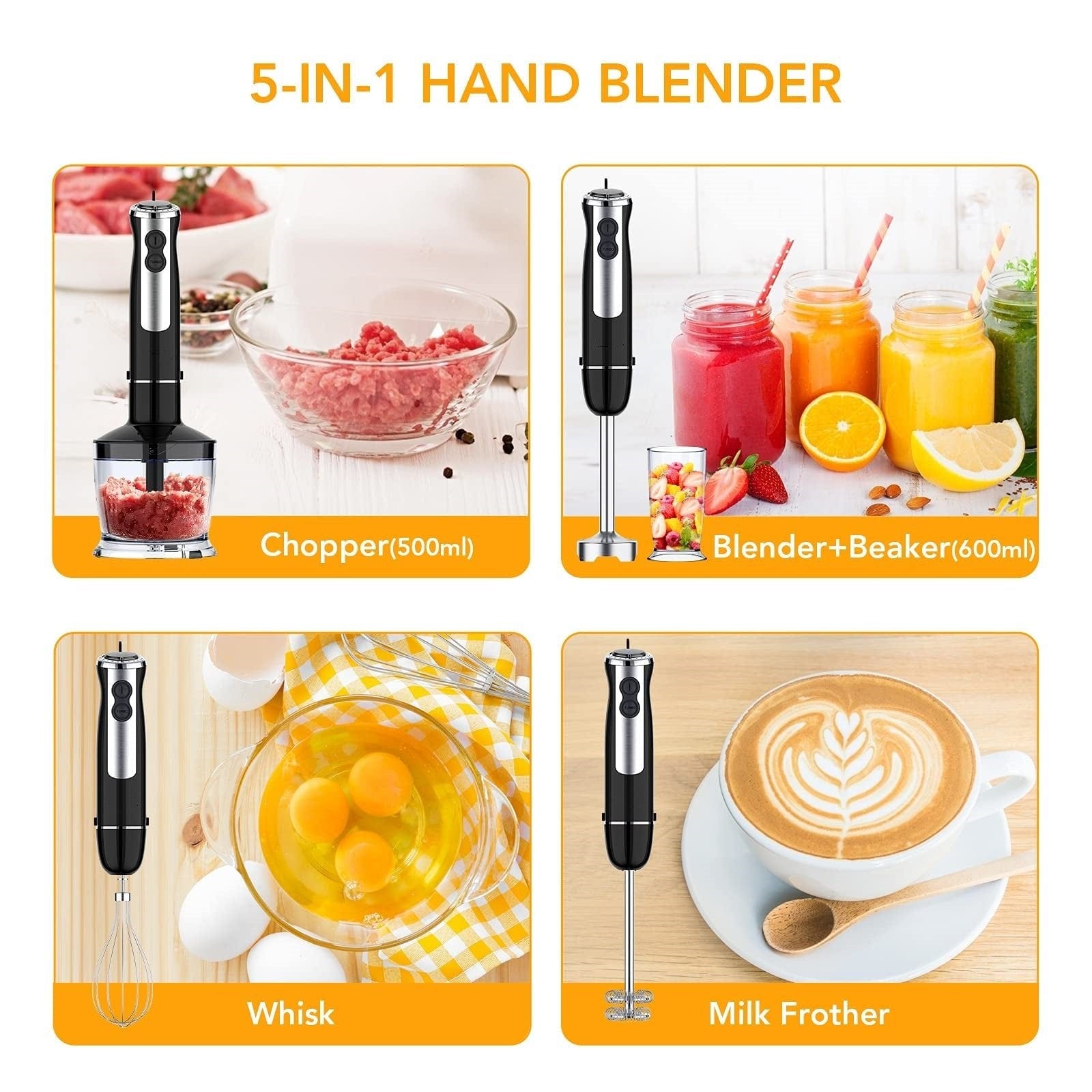 800W 5-in-1 Immersion Hand Blender, 12 Speed with Turbo - GARVEE