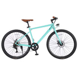 Garvee 700C Road Bike, Mens and Womens Hybrid Bike, Step-Through Frame or Step-Over, Drivetrain 7 Speeds Road Bicycle for Adult with Lights - Milk Green