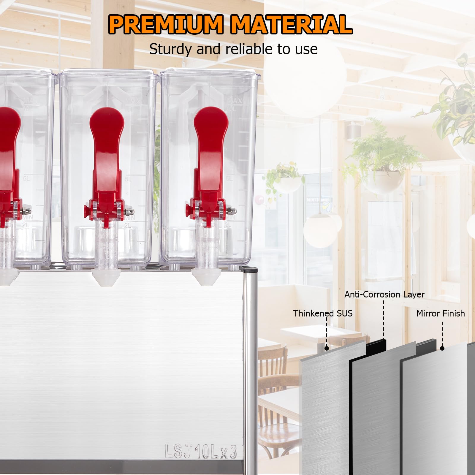10x3L Commercial Beverage Dispenser, 320W, Stainless Steel