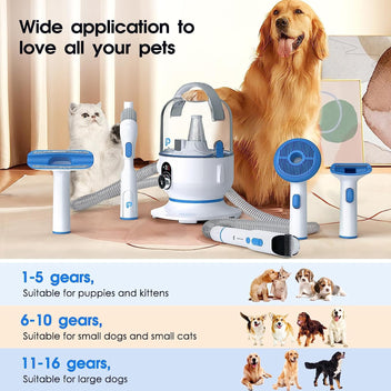Garvee Pet Grooming Vacuum Suction Dog Grooming kit with 2 L Large Dust Cup Low Noise Dog Hair Remover, Blue